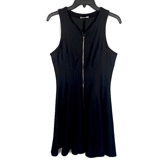 Black Waffle Knit Bar III Metallic Gold Zipper Fit&Flare Midi Skater Dress SZ XL - Picture 6 of 14